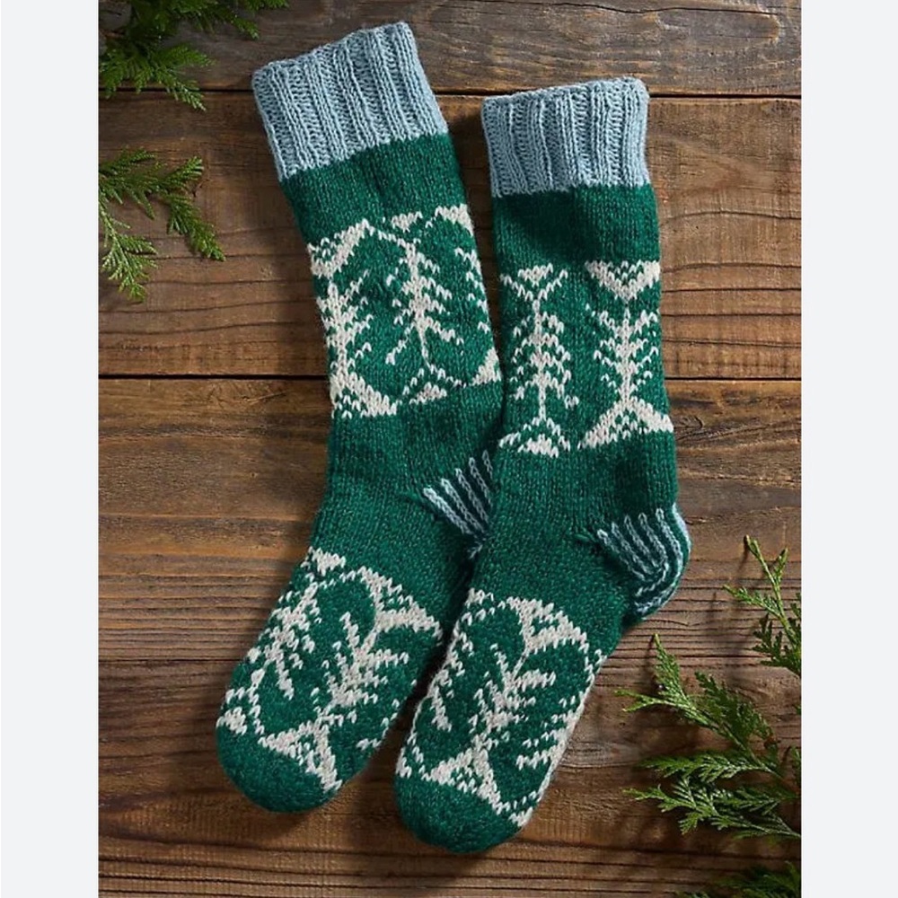 Anthropologie Terrain Sherpa Wool and Fleece Green Blue-Grey White Socks